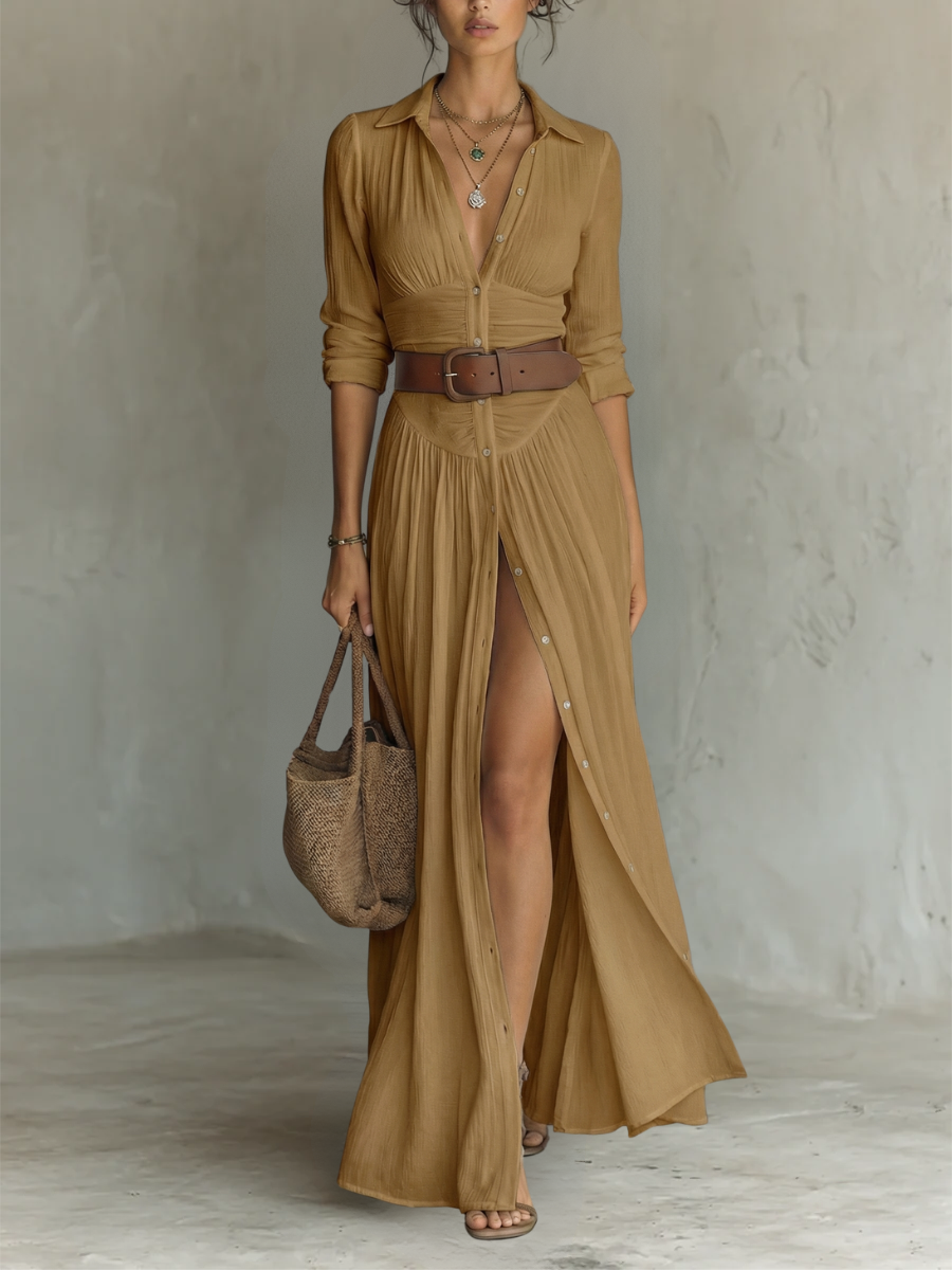 Suzanne | Maksikleid sa rever kragnom