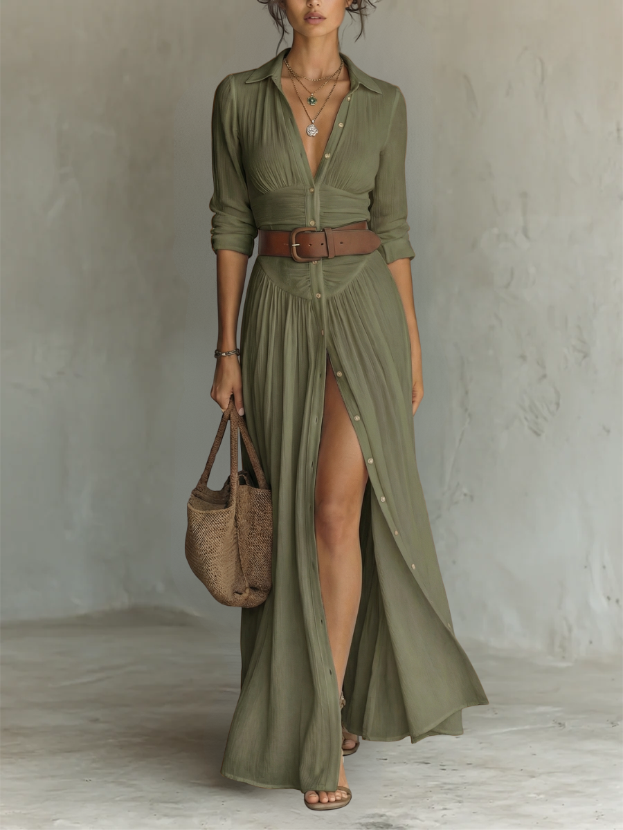 Suzanne | Maksikleid sa rever kragnom