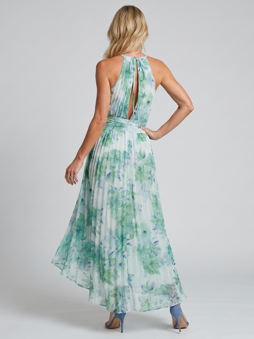 Marija | Halter Midi Haljina sa Naborima i Mekanim Cvjetnim Uzorkom