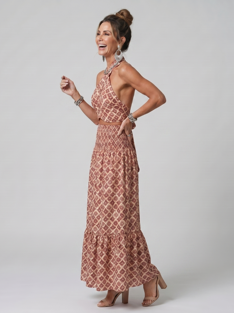 Ivana | Halter Geometrijski Print Izrezani Midi Haljina