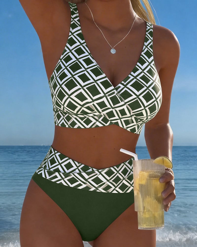 Divdažni Bikini sa Rezom Brusa i Dijamantskim Uzorkom