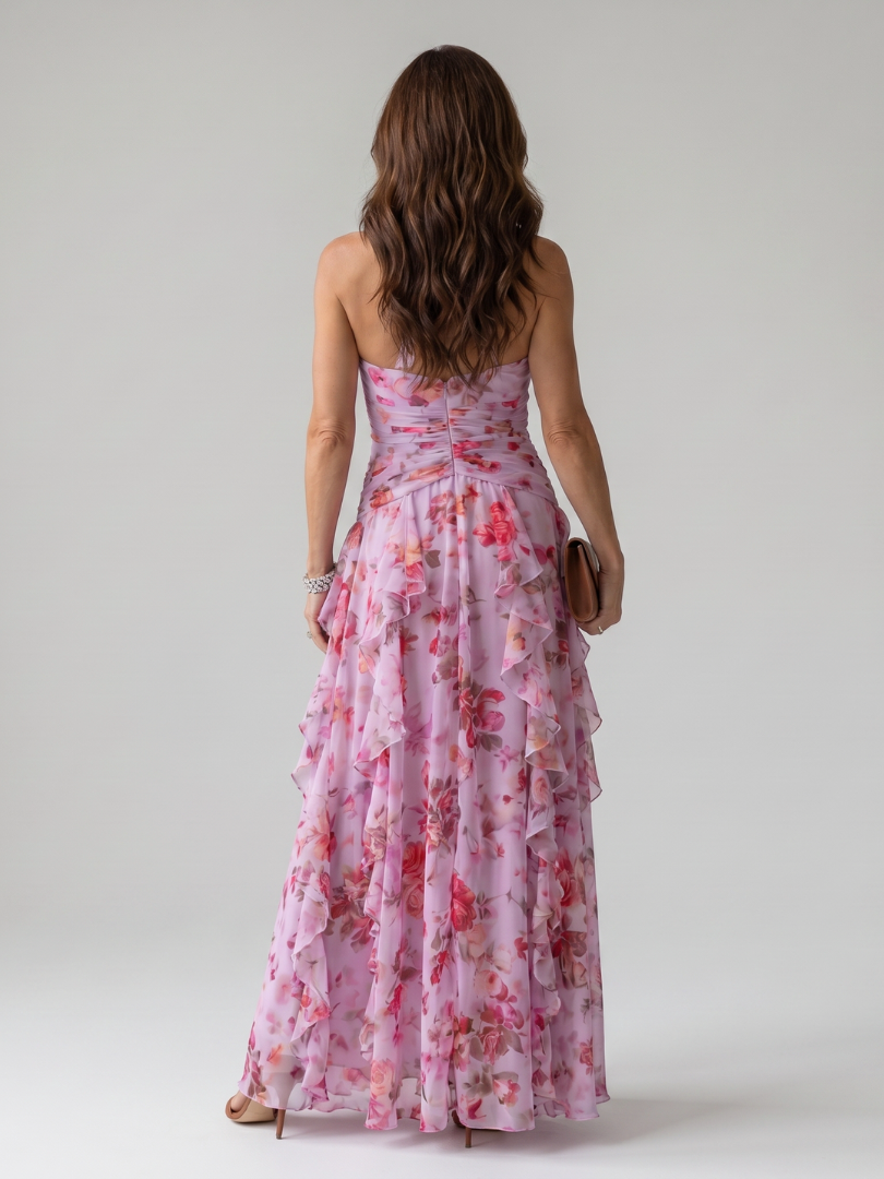 Dragana | Halter Neck Ruffled Bodice Cvjetna Maxi Haljina