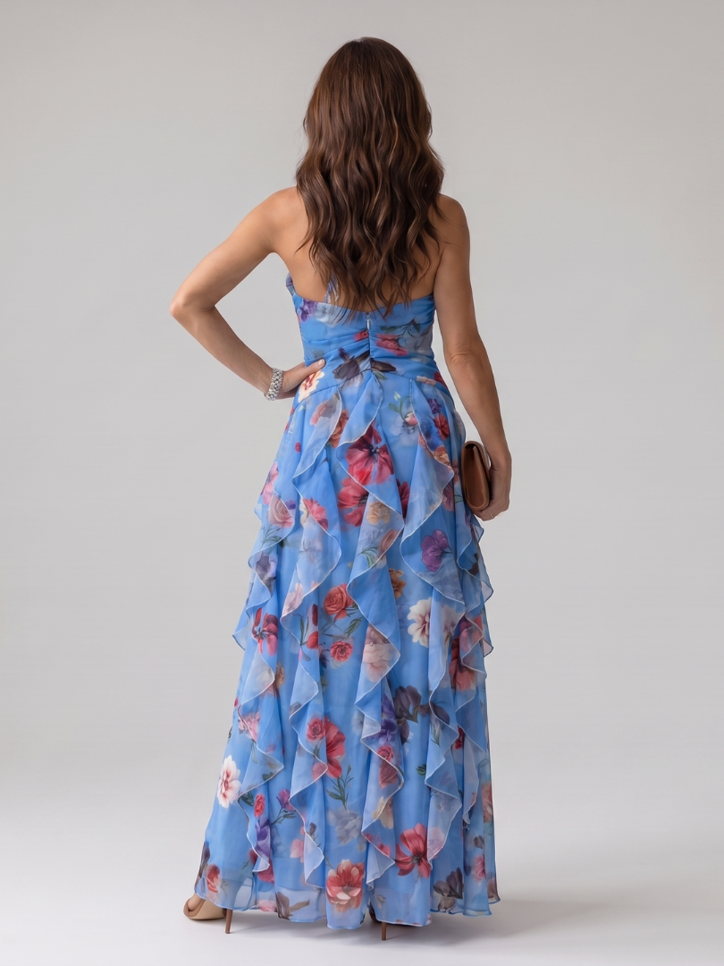 Dragana | Halter Neck Ruffled Bodice Cvjetna Maxi Haljina