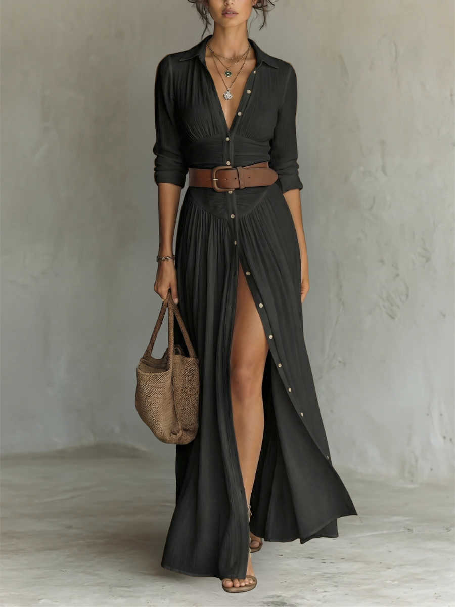 Suzanne | Maksikleid sa rever kragnom